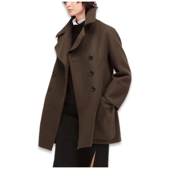 J Jil Sander + Uniqlo Wool Blend Oversized Peacoat Women Size S Brown Outerwear - Picture 1 of 8